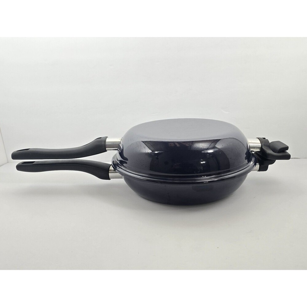 Double Sided Nonstick Porcelain Enamel Frittata Frying Pan Blue 10"